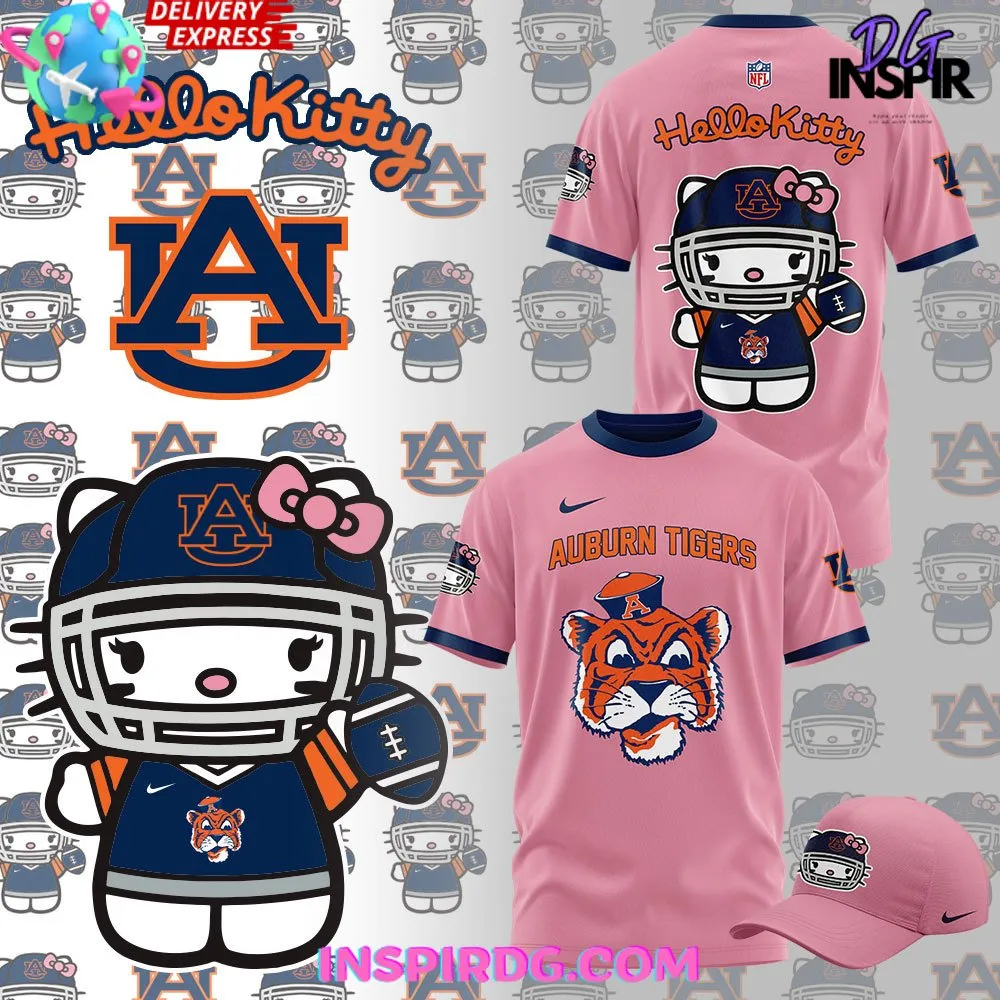 -Auburn Tiger Football x Hello Kitty Pink T-Shirt