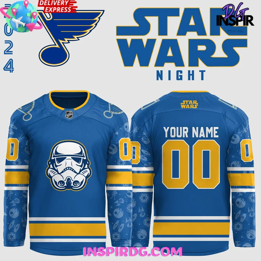 -St. Louis Blues x Star Wars Night 2024 Custom Blue Hockey Jersey