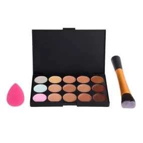 15 Concealer Makeup Beauty Make Up Concealer Brush + Sponge Puff + Angled Brush