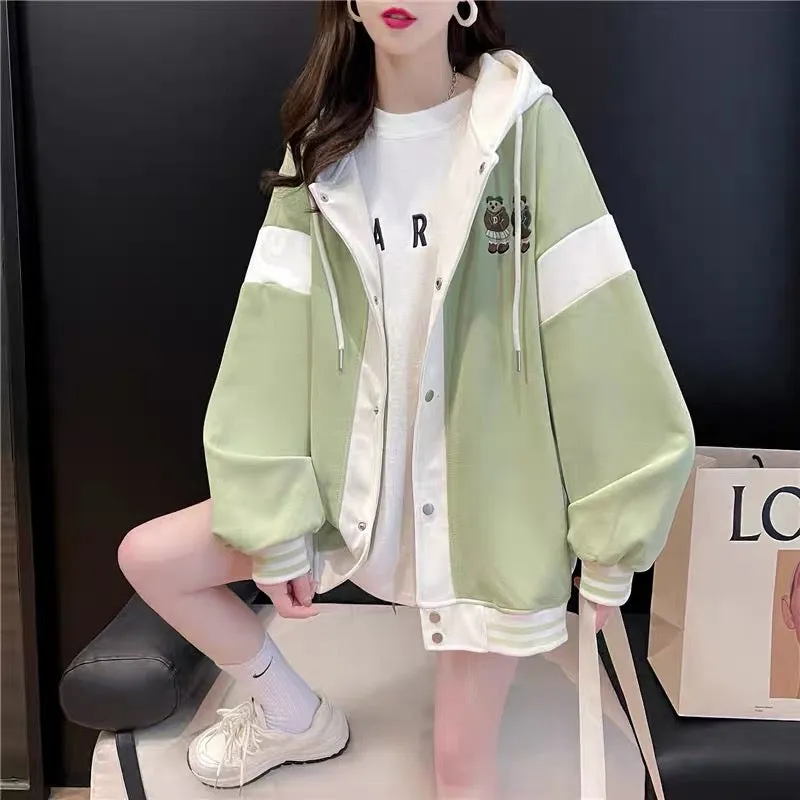 2023 New Lazy Style Hooded Cardigan Women's Loose Casual Versatile Korean Style Design Jacket