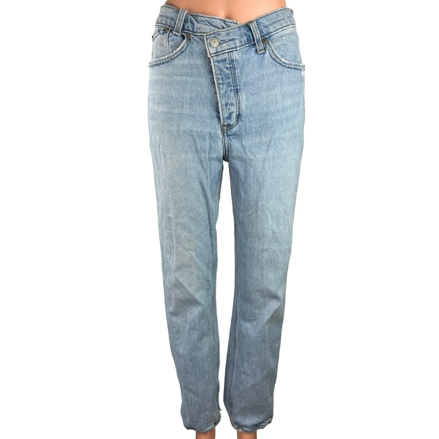 Abercrombie & Fitch The Dad High Rise Blue Denim Light Wash Straight Leg Jeans 2
