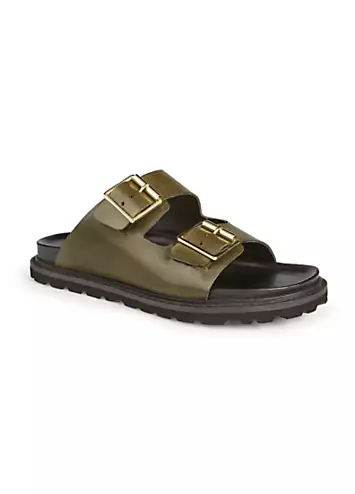 Aimee Double Buckle Olive Leather Footbed Sandals by Freestyle | Look Again