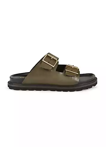 Aimee Double Buckle Olive Leather Footbed Sandals by Freestyle | Look Again