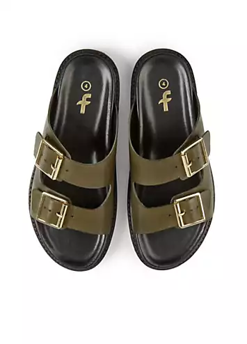 Aimee Double Buckle Olive Leather Footbed Sandals by Freestyle | Look Again