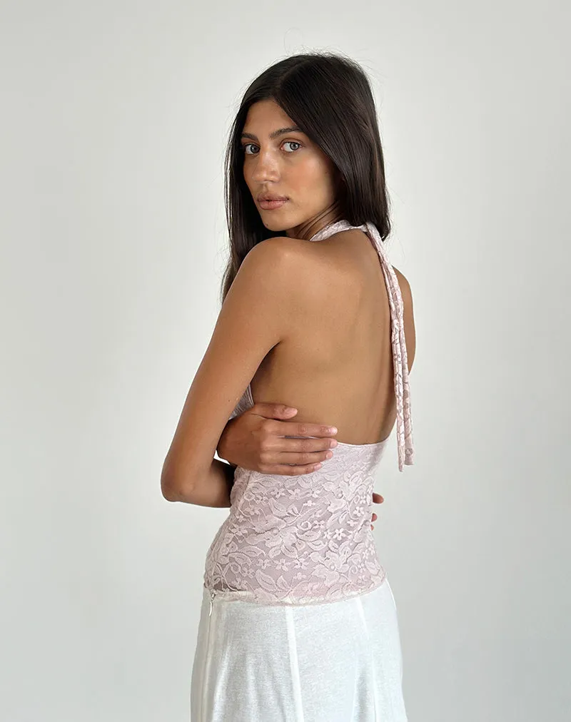 Aksa Halterneck Top in Lace Lotus Pink