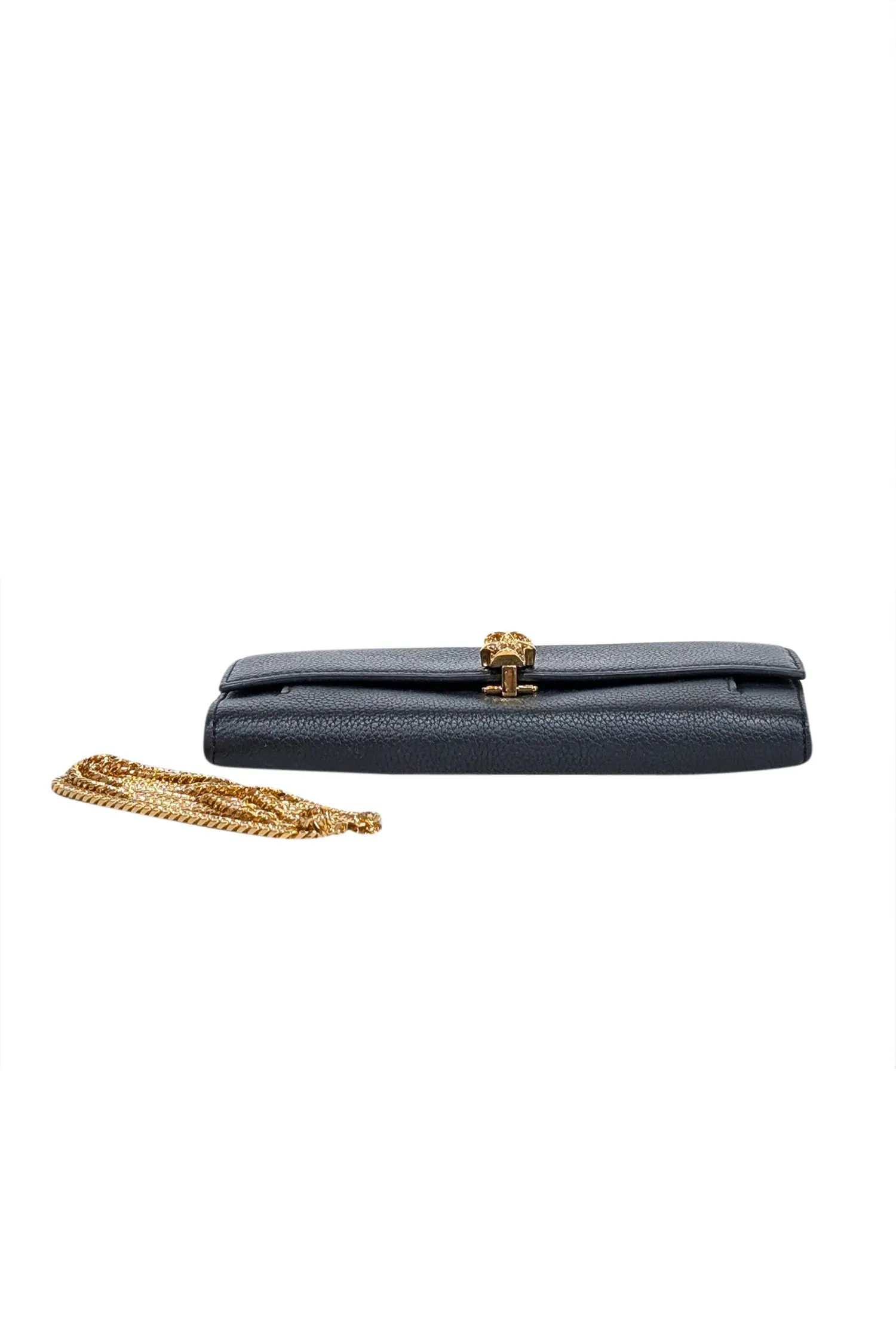 Alexander McQueen - Black Leather Clutch w/ Gold Skull Closure