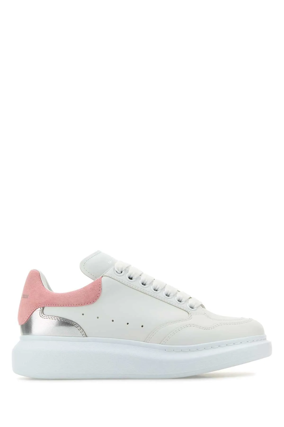 Alexander Mcqueen White Leather Sneakers With Pink Suede Heel