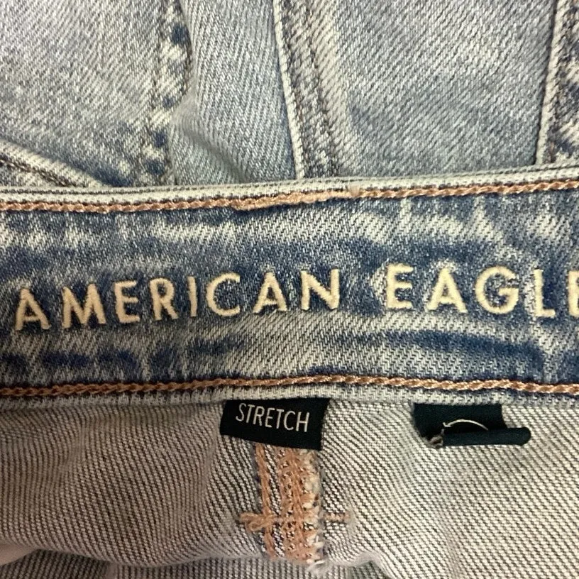 American Eagle Blue Light Wash Stretch High Rise Cargo Wide Leg Denim Jeans Sz 4