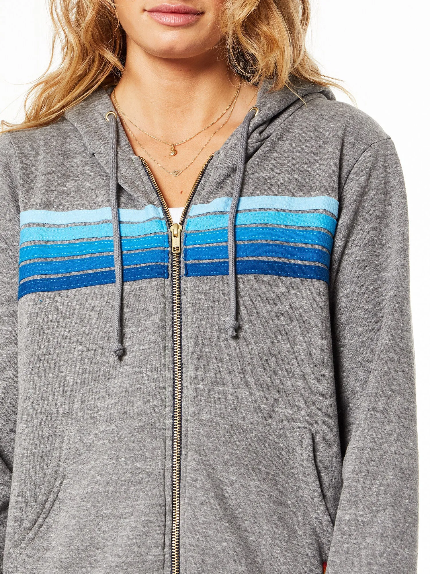 Aviator Nation | 5 Stripe Zip Hoodie | Blue And Grey Stripe