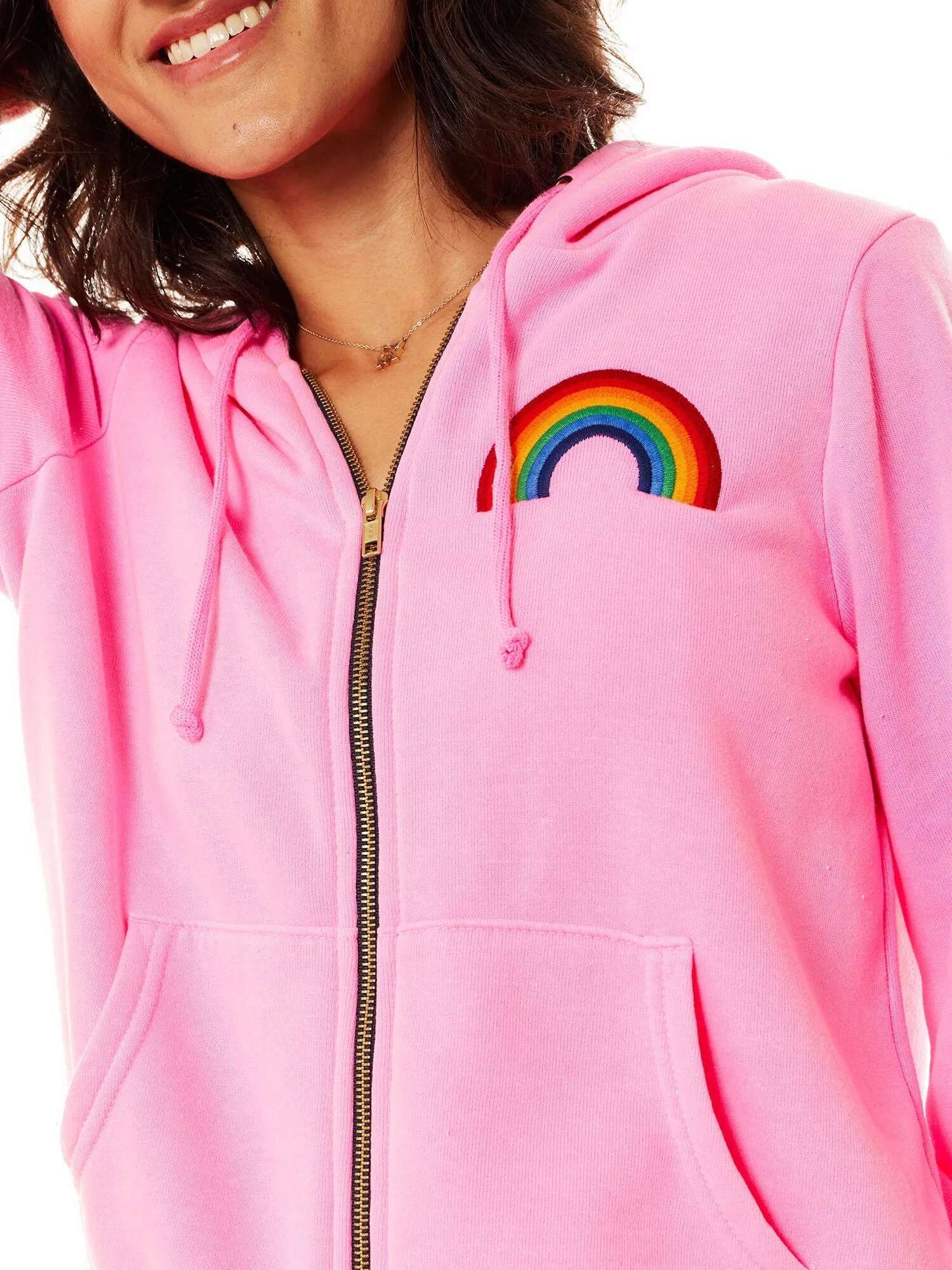 Aviator Nation | Rainbow Embroidery Hoodie | Neon Pink