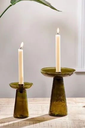 Avyn Recycled Glass Candle Holder in Forest Green    