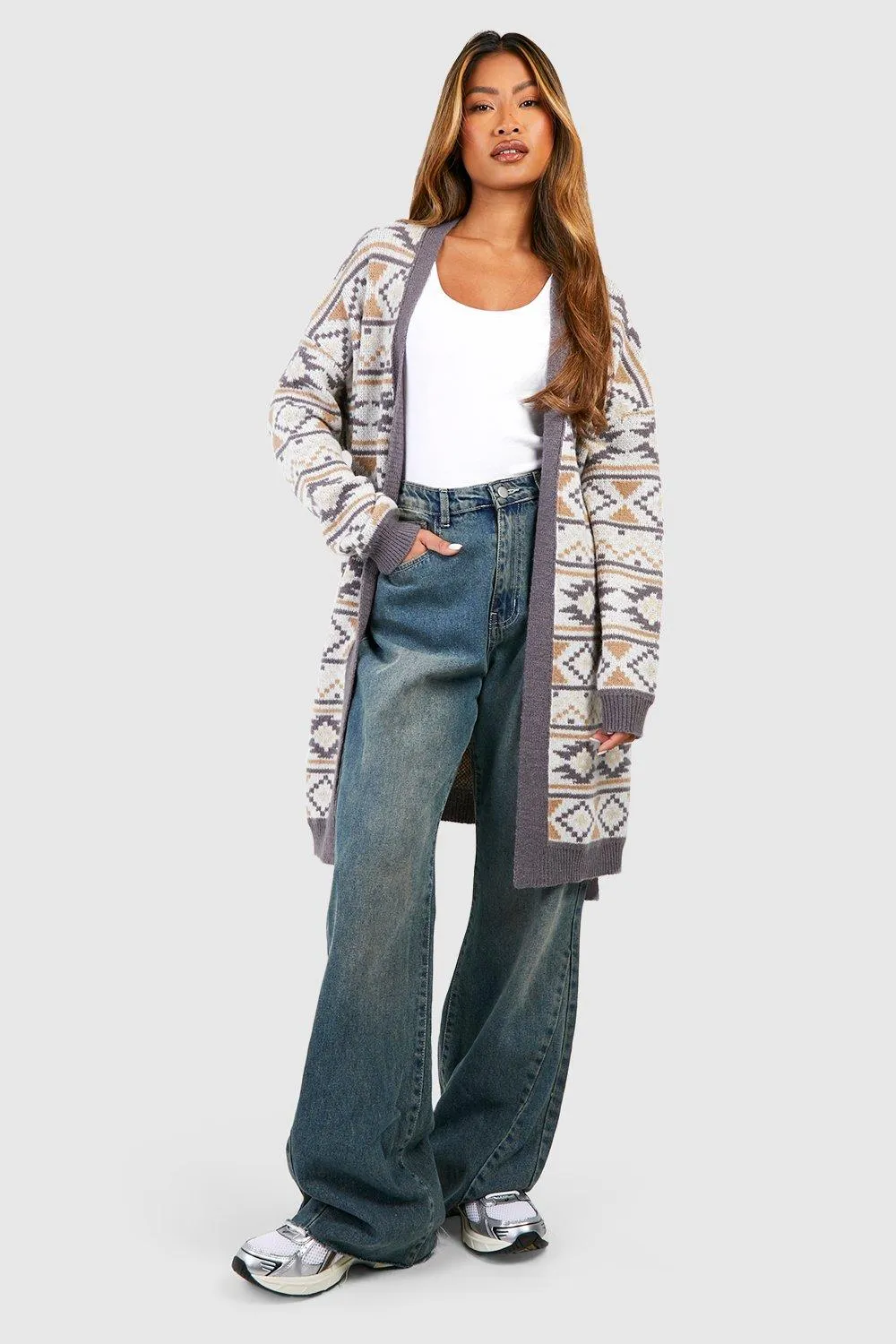 Aztec Print Chunky Wrap Cardigan