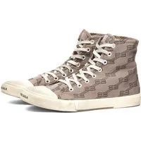 Balenciaga Men's Paris High All-Over Logo Canvas Sneakers in Mink Grey/Beige