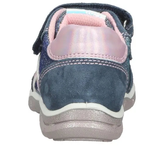 bama children's sneakers for girls with removable footbed and real leather overlays Shock Absorber 1095810 Blue/Glitter