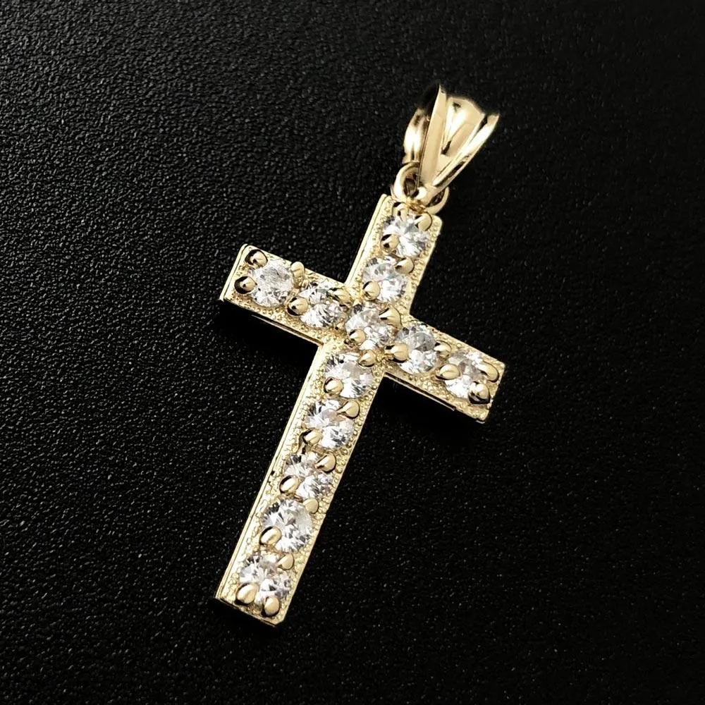 Block Tennis Cross CZ 10K Yellow Gold Pendant