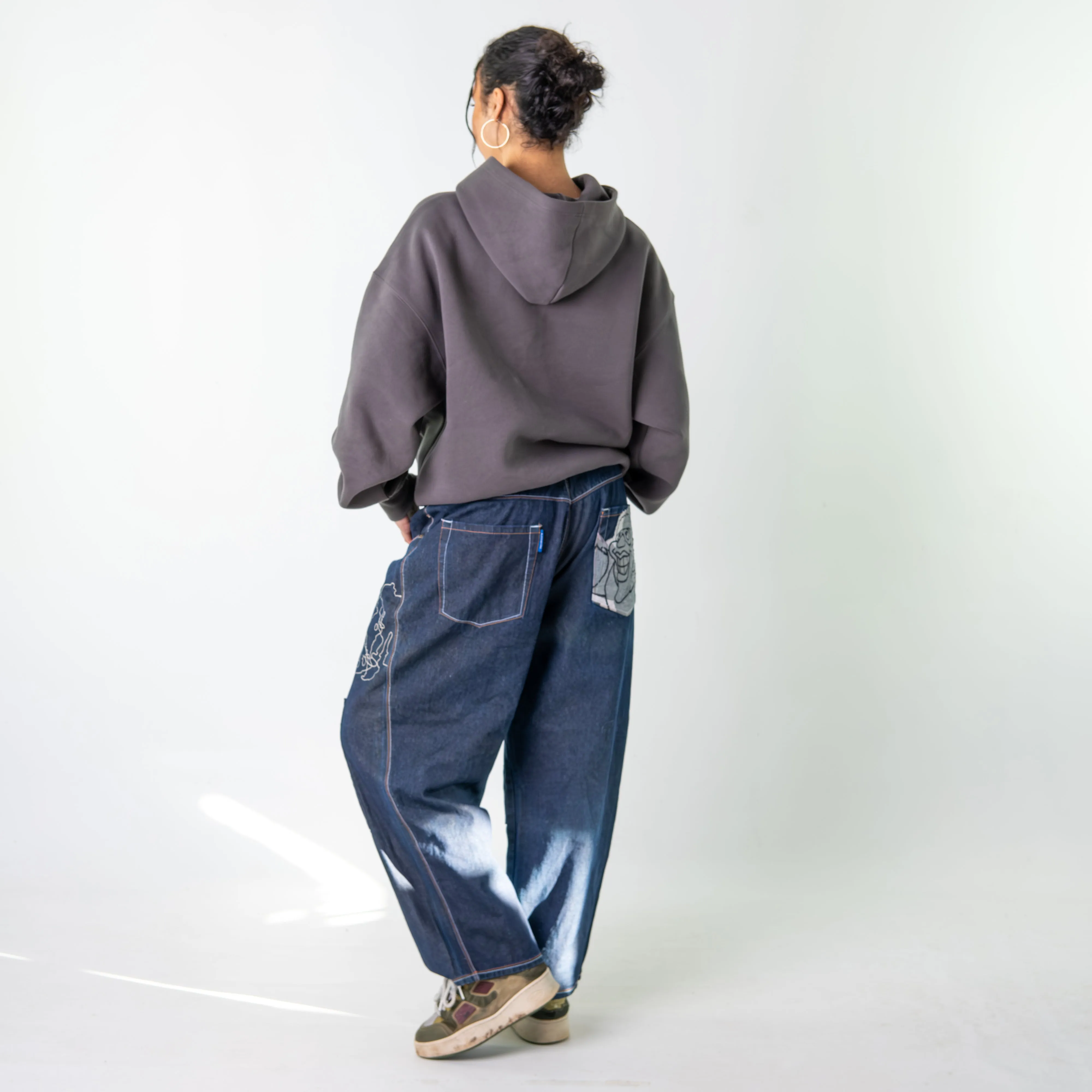 Blue Denim 90s Baggy Hip Hop Platinum FUBU Cargo Skater Trousers Pants Jeans (34x29)