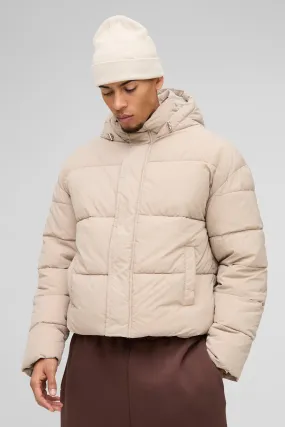 Boxy Crinkle Nylon Puffer In Sand