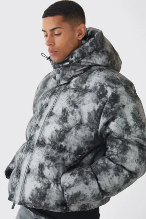 Boxy Washed Hooded Puffer Jacket In Grey