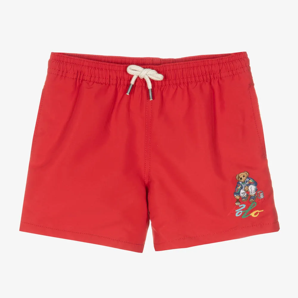 Boys Red Polo Bear Swim Shorts