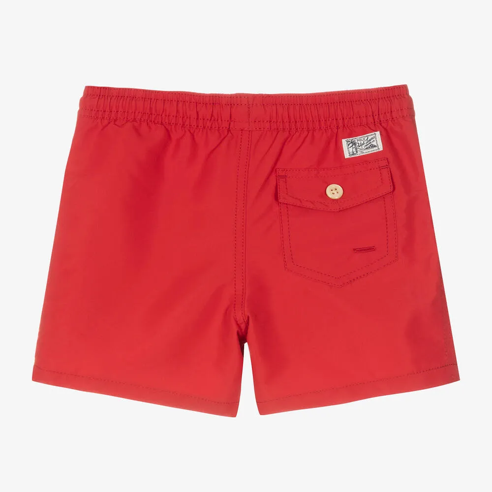 Boys Red Polo Bear Swim Shorts