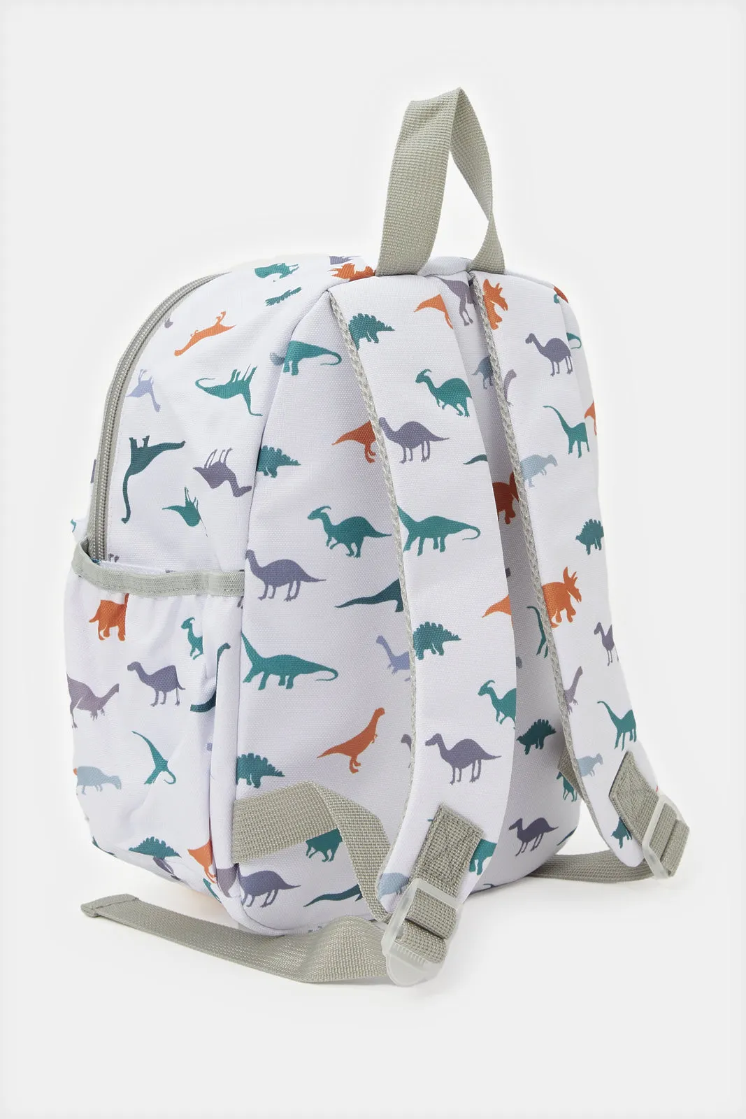 Boys White And Grey Printed Backpack