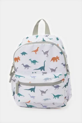 Boys White And Grey Printed Backpack