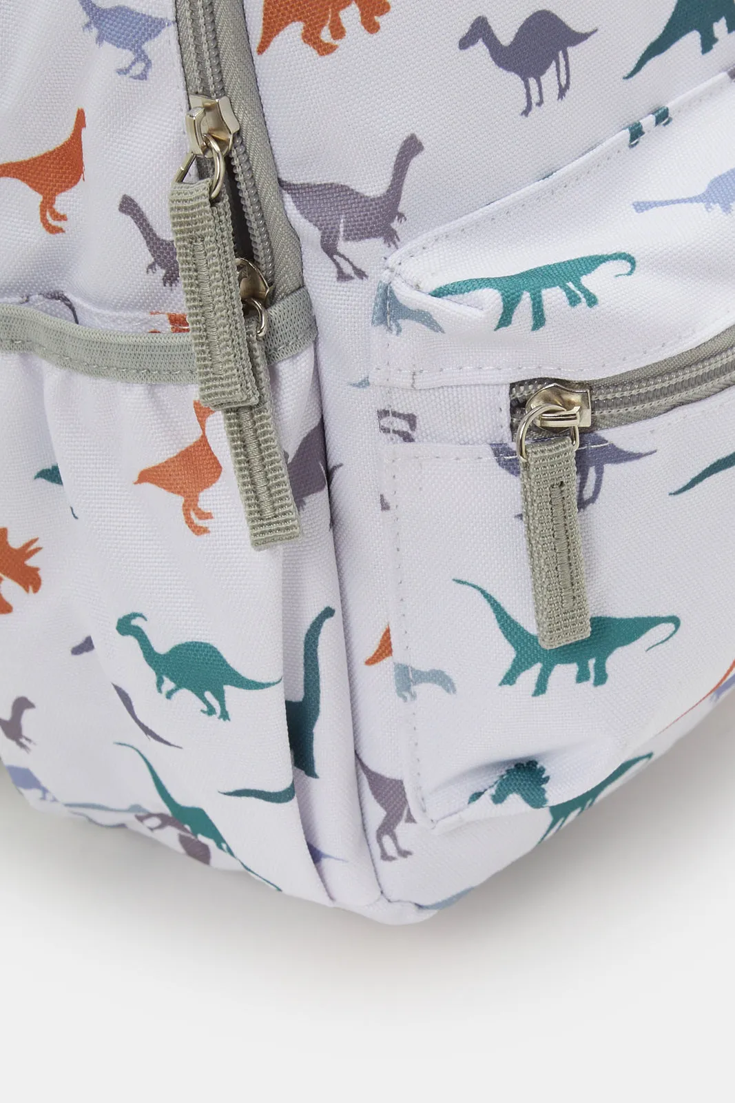 Boys White And Grey Printed Backpack