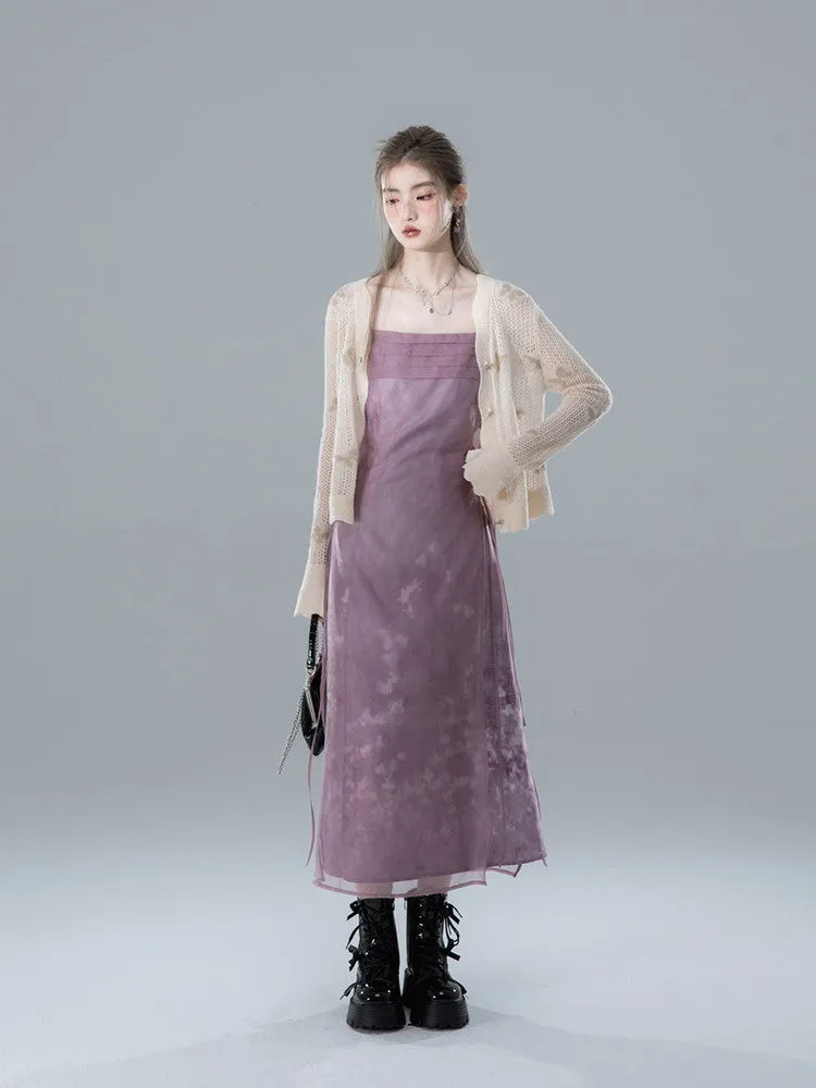 Butterfly Knit V-Neck Mesh Retro Cardigan