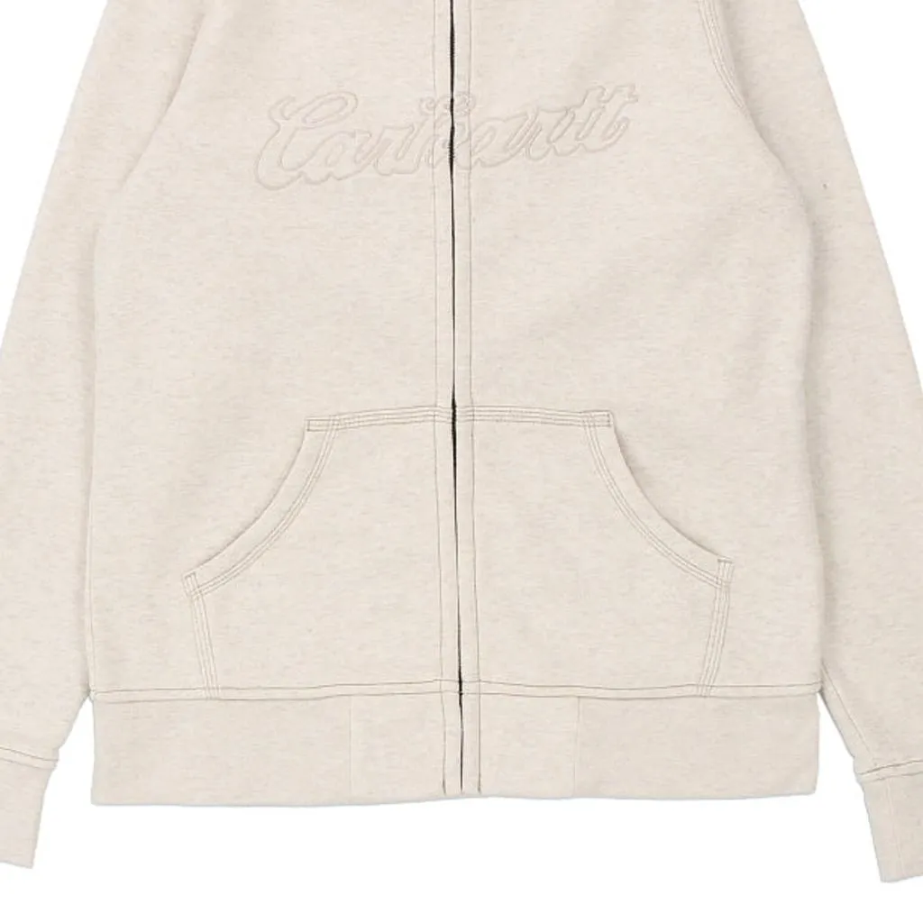 Carhartt Spellout Hoodie - Medium Cream Cotton Blend