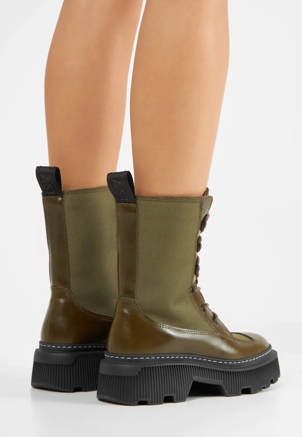 Caroline Leather/Textile Warm lining Boots Olive