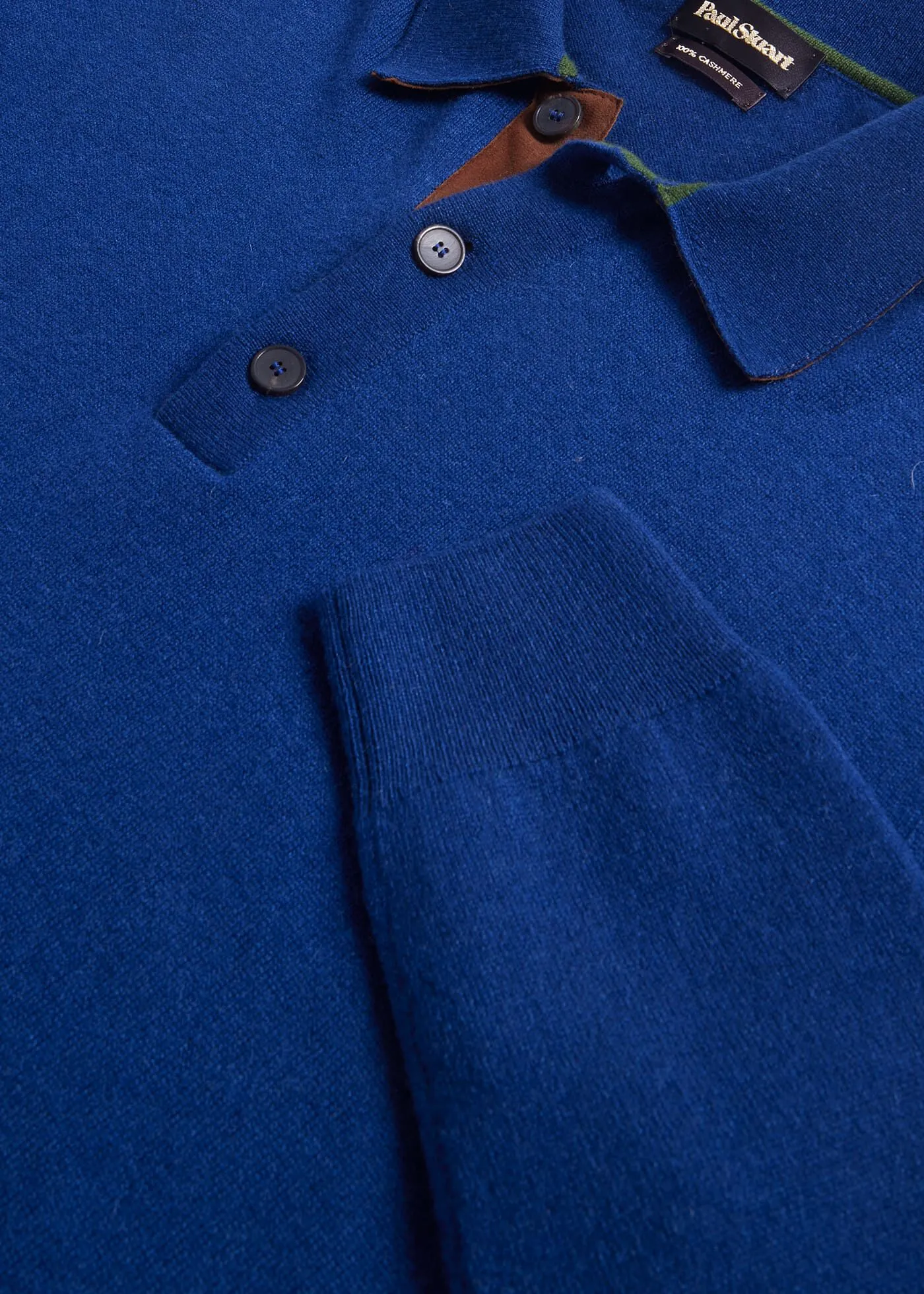 Cashmere Long Sleeve Polo with Suede