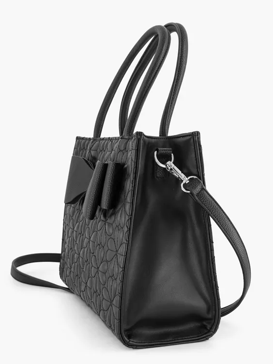 Catwalk  Black Quilted Tote Bag with Bow Decoration