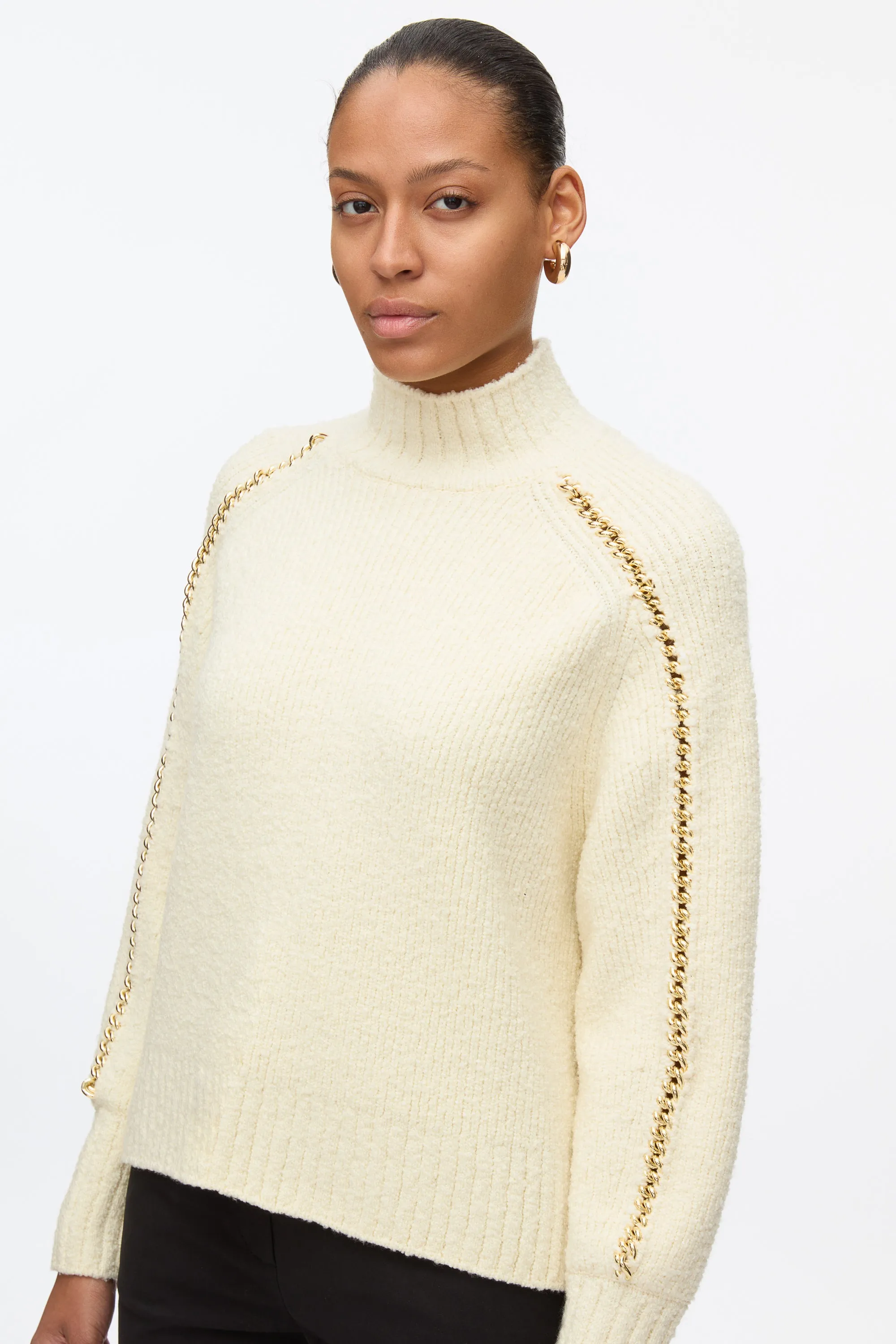 Chainlink Bouclé Turtleneck Pullover