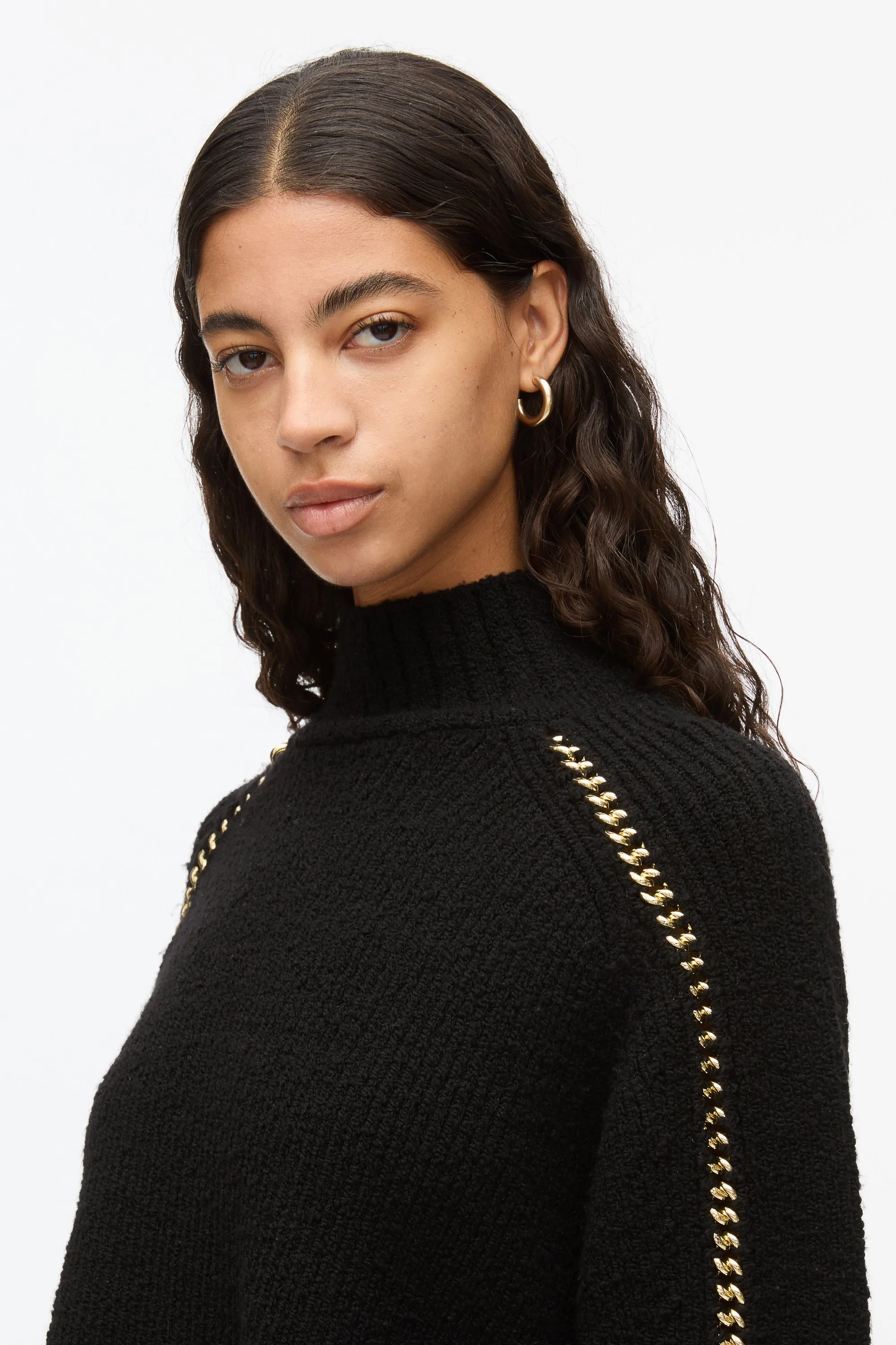 Chainlink Bouclé Turtleneck Pullover