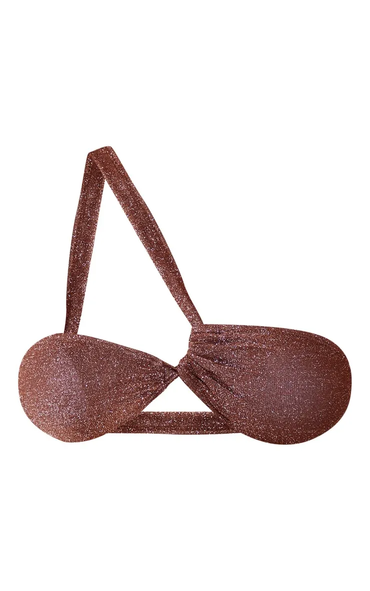 Chocolate Glitter Asymmetric Strap Bikini Top