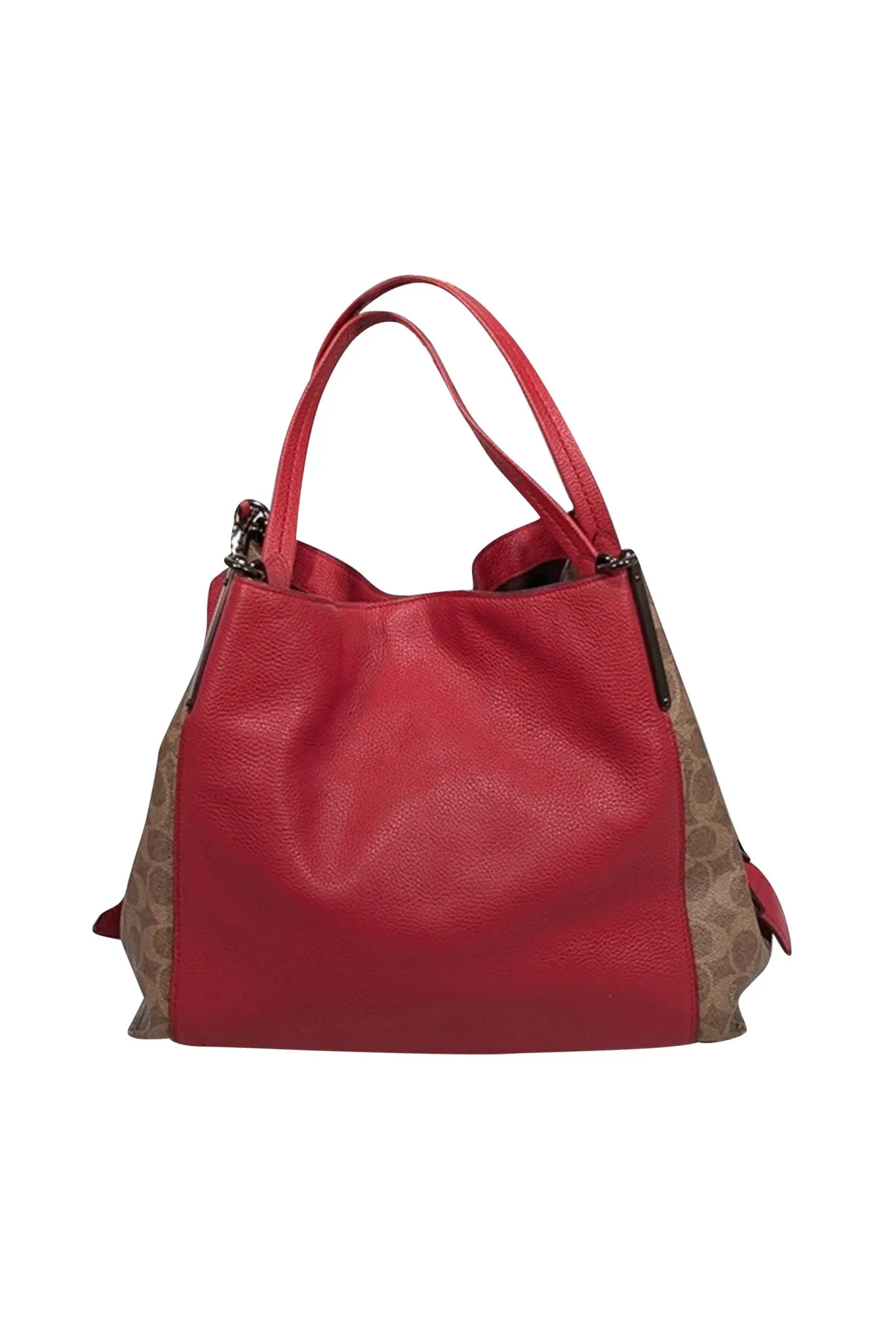 Coach - Red Pebbled Leather w/ Tan Monogram Coated Canvas Shoulder Bag
