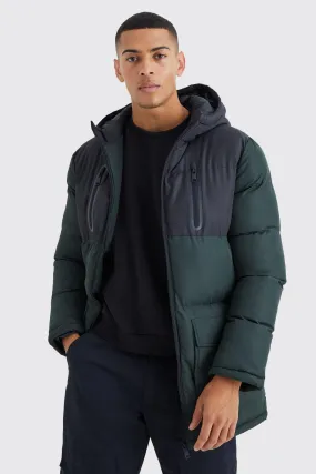 Color Block Longline Puffer With Zips