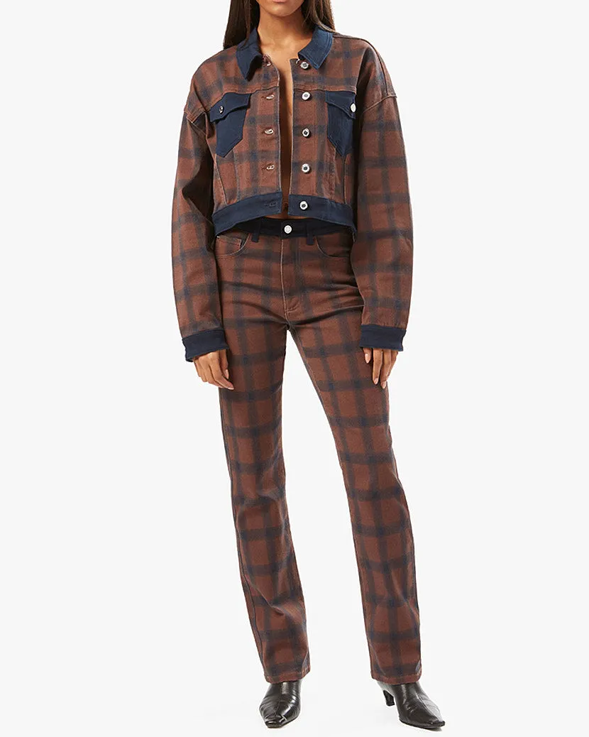 Color Block Modern Plaid Stretch Twill Icon Jeans | Cacao French Navy