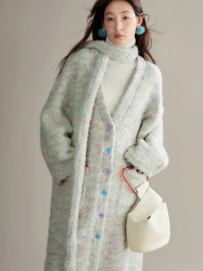 Contrast Floral Yarn Knitted Long Cardigan