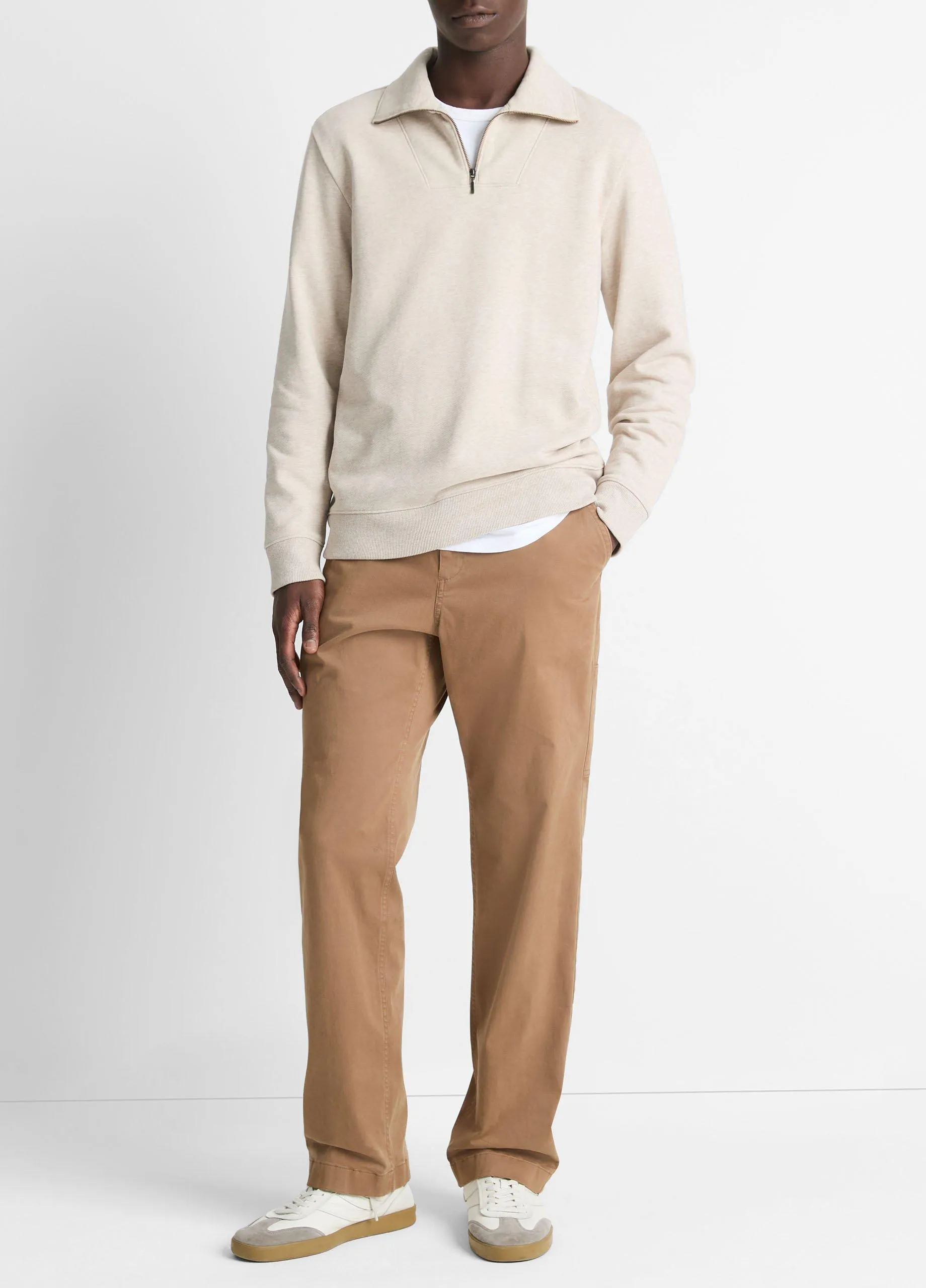 Cotton-Blend Mock Neck Quarter-Zip Pullover