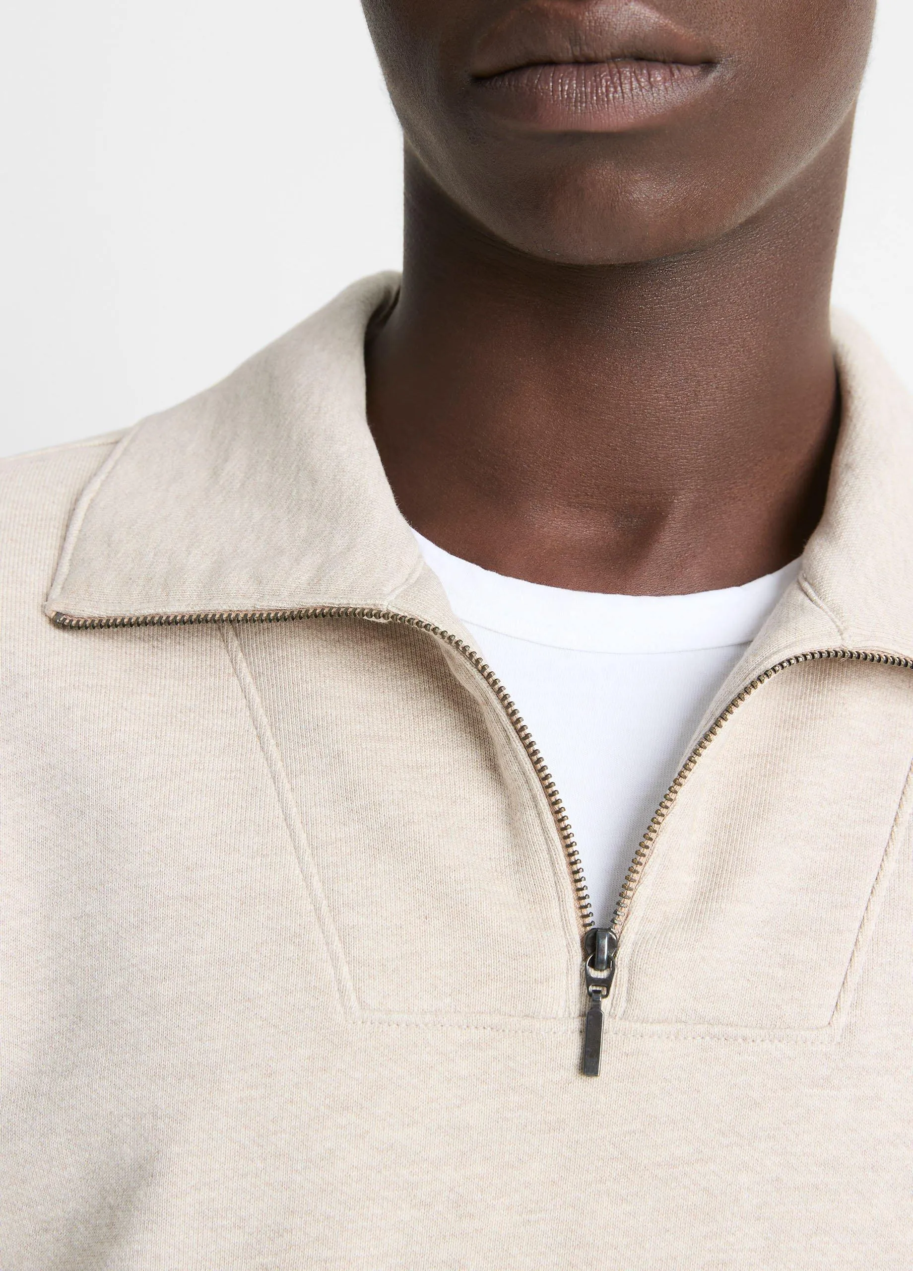 Cotton-Blend Mock Neck Quarter-Zip Pullover