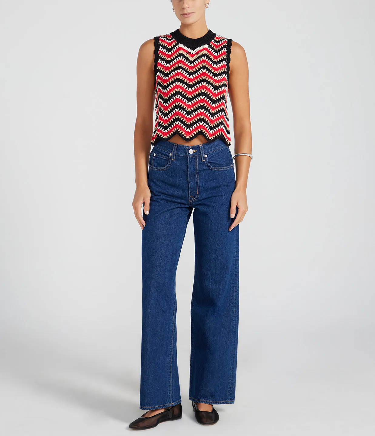 Cotton Crochet Vest in Racing Red