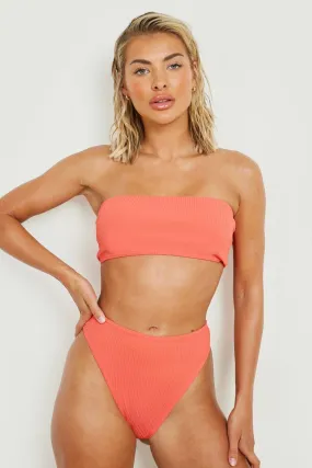 Crinkle Bandeau High Waist Bikini Set