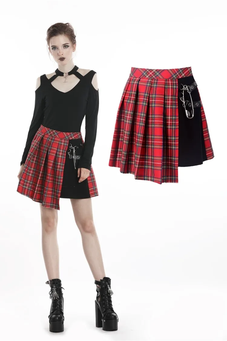 Dark in Love - Punk Plated Grid Skirt Skirt KW135RD | Dark Ages