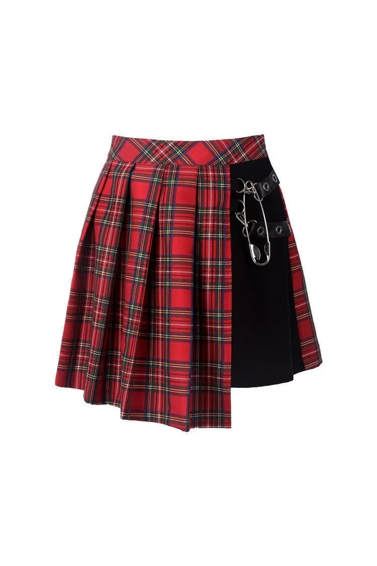 Dark in Love - Punk Plated Grid Skirt Skirt KW135RD | Dark Ages