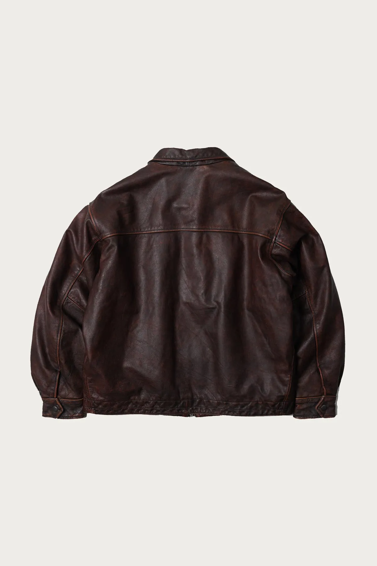 Destroyed Cowhide Leather Jacket - Washed Brown