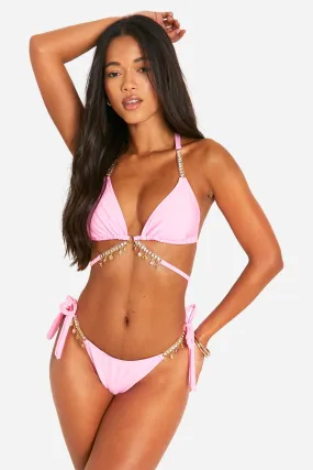 Diamante Charm Trim Triangle Bikini Top