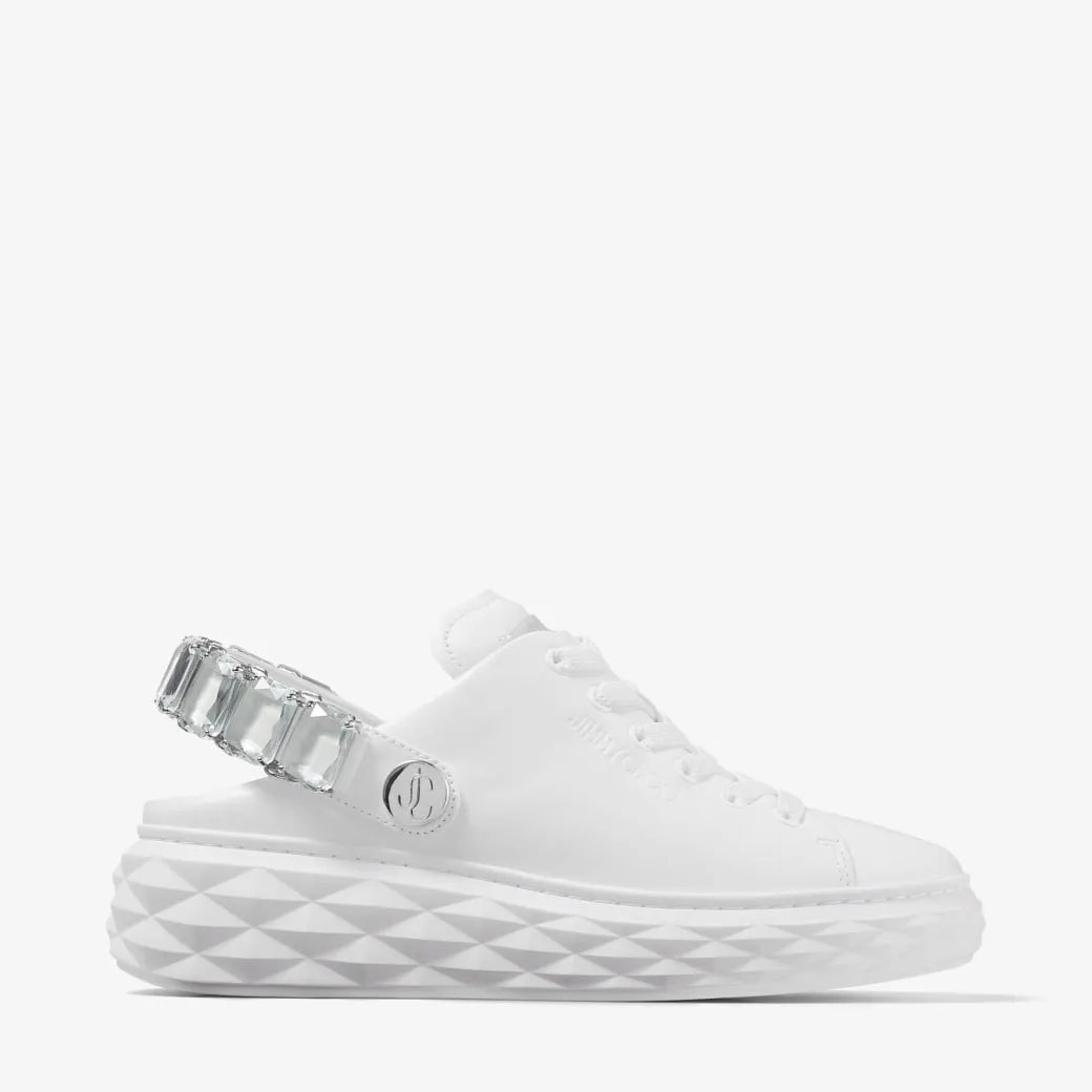 Diamond Maxi/Crystal White Nappa Leather Slipper Trainers with Crystal Strap