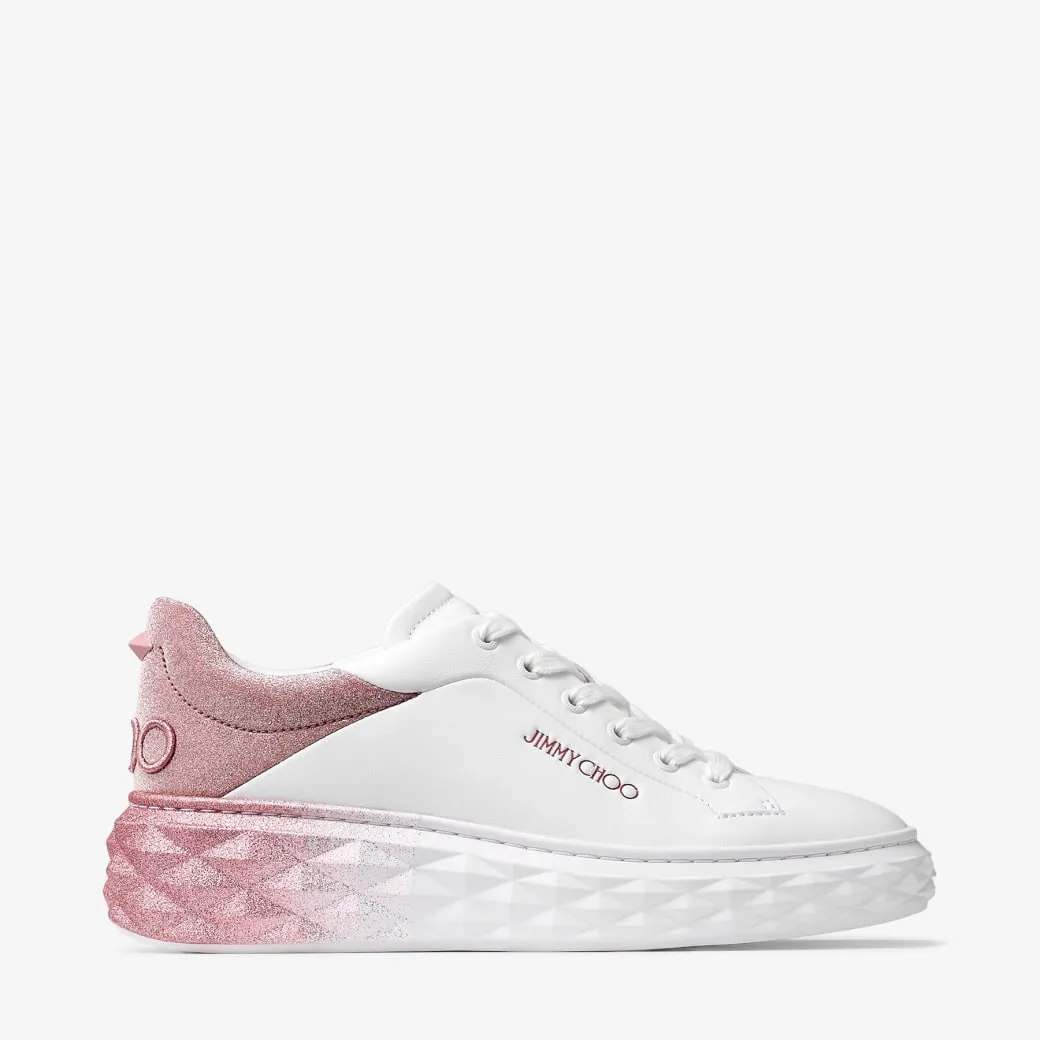 Diamond Maxi/F II White & Rose Nappa Leather Glitter Trainers