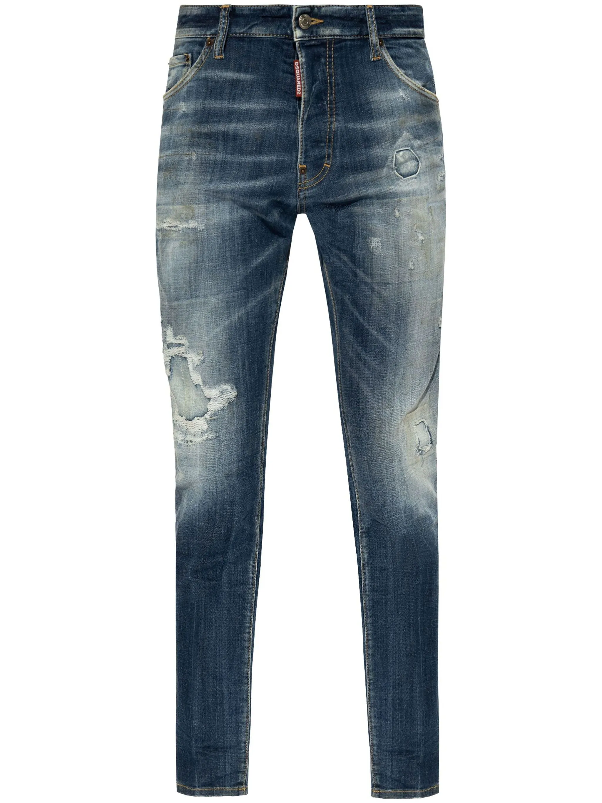 distressed slim-cut jeans